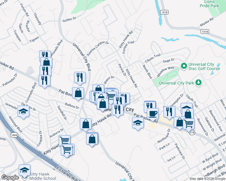 map of restaurants, bars, coffee shops, grocery stores, and more near 134 Cynthia Drive in Universal City