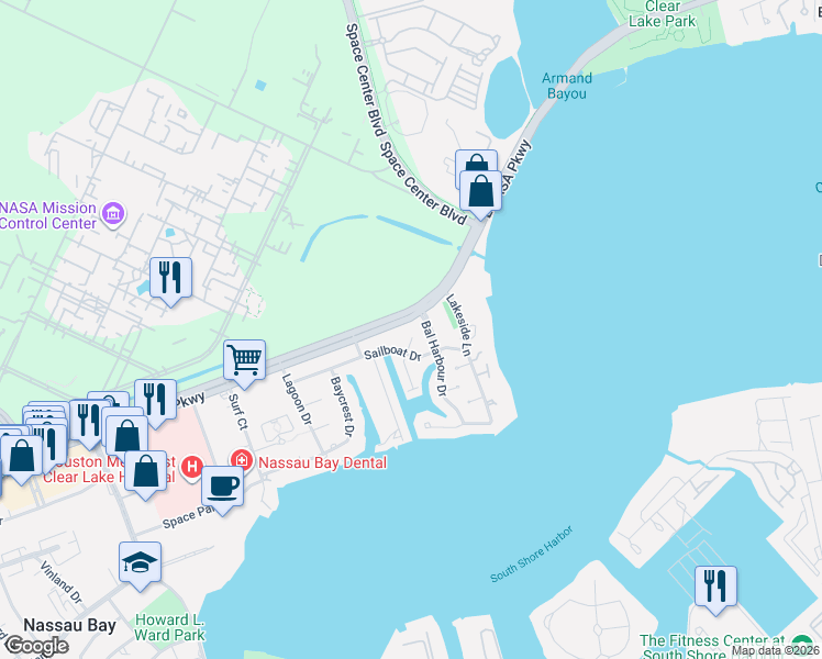 map of restaurants, bars, coffee shops, grocery stores, and more near 18033 Starboard Drive in Houston