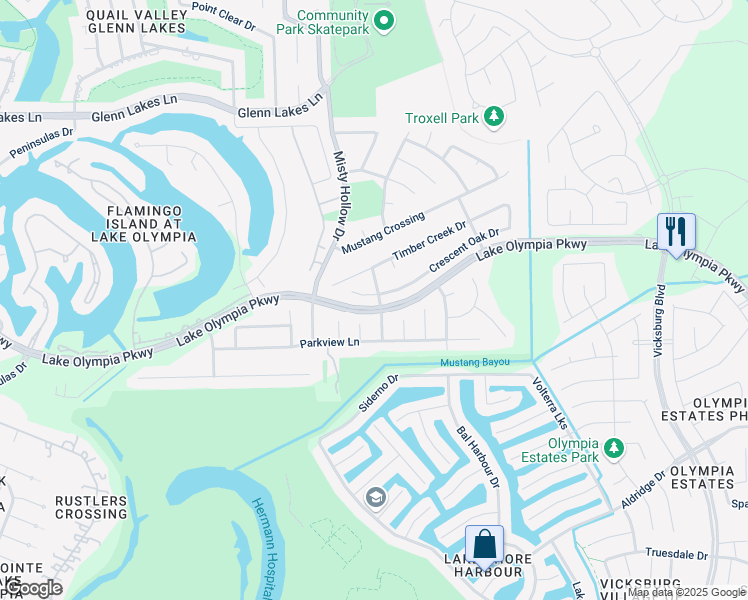 map of restaurants, bars, coffee shops, grocery stores, and more near 1903 Crescent Oak Drive in Missouri City