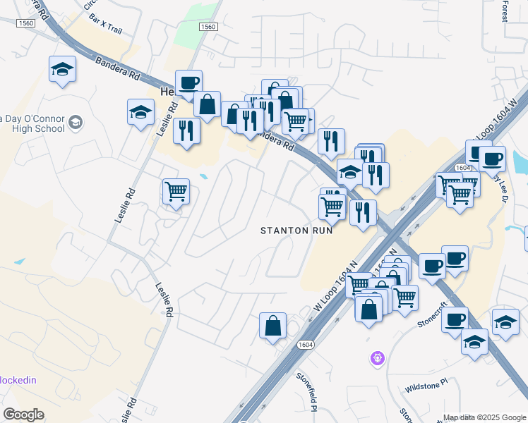 map of restaurants, bars, coffee shops, grocery stores, and more near 11914 Branding Point in Helotes