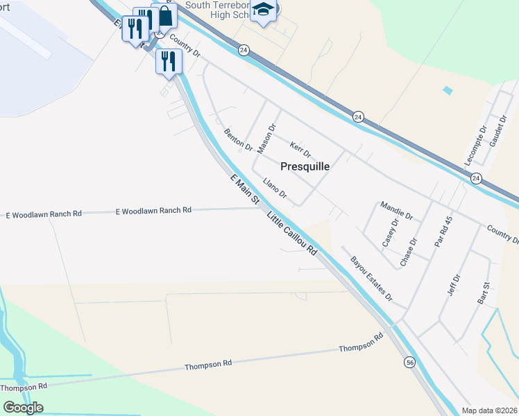 map of restaurants, bars, coffee shops, grocery stores, and more near 798 E Woodlawn Ranch Rd in Houma