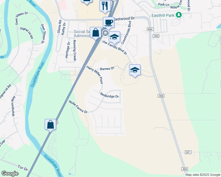 map of restaurants, bars, coffee shops, grocery stores, and more near 1633 Nolte Farms Drive in Seguin