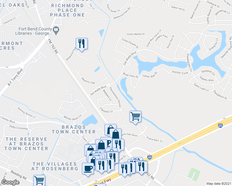 map of restaurants, bars, coffee shops, grocery stores, and more near 3108 Persimmon Grove in Richmond