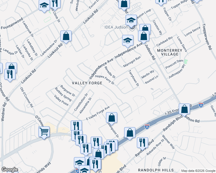 map of restaurants, bars, coffee shops, grocery stores, and more near 6042 Hopes Ferry Street in San Antonio