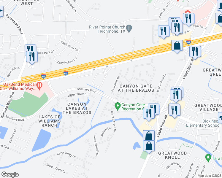 map of restaurants, bars, coffee shops, grocery stores, and more near 1311 Pine Mills Drive in Richmond
