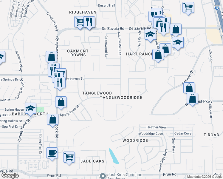 map of restaurants, bars, coffee shops, grocery stores, and more near 6119 Willowridge Street in San Antonio