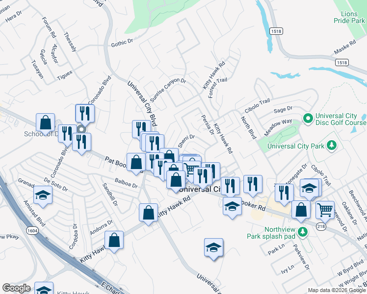 map of restaurants, bars, coffee shops, grocery stores, and more near 150 Sherri Drive in Universal City