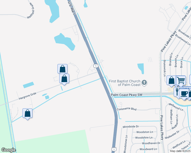 map of restaurants, bars, coffee shops, grocery stores, and more near 1 Hargrove Grade in Palm Coast