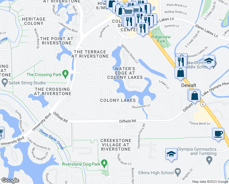 map of restaurants, bars, coffee shops, grocery stores, and more near 4002 Caravel Circle in Missouri City