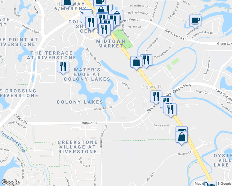 map of restaurants, bars, coffee shops, grocery stores, and more near 3603 Belmont Shore Court in Missouri City