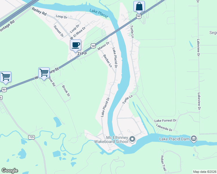 map of restaurants, bars, coffee shops, grocery stores, and more near 352 Lake Placid Drive in Seguin