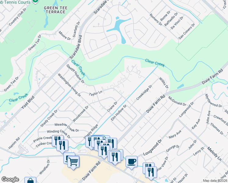 map of restaurants, bars, coffee shops, grocery stores, and more near 1810 McGinnis Drive in Pearland