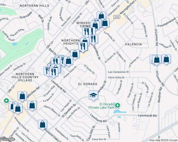 map of restaurants, bars, coffee shops, grocery stores, and more near 4815 Las Brisas Street in San Antonio