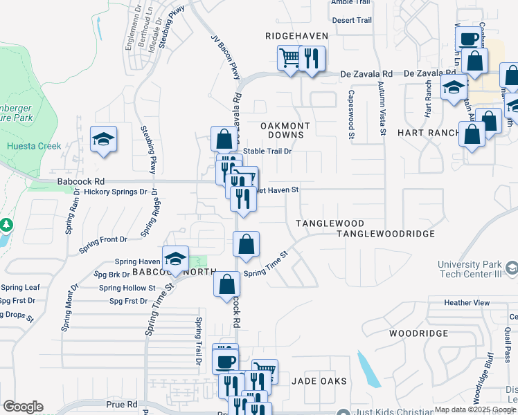 map of restaurants, bars, coffee shops, grocery stores, and more near 6319 Echo Canyon Street in San Antonio
