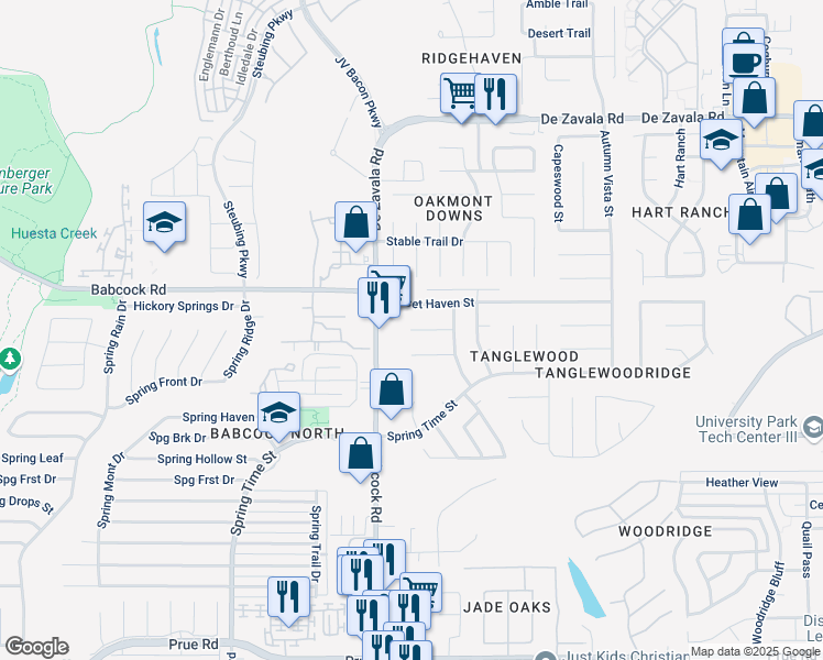 map of restaurants, bars, coffee shops, grocery stores, and more near 6319 Echo Canyon Street in San Antonio