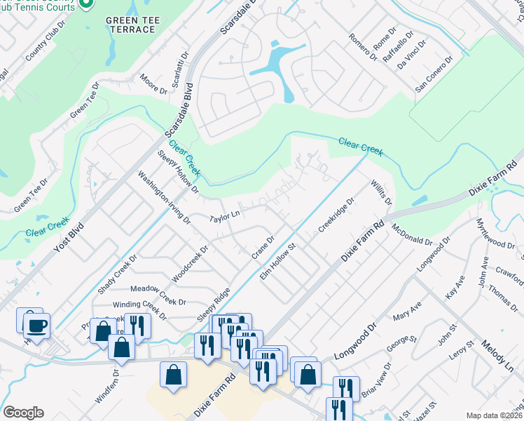 map of restaurants, bars, coffee shops, grocery stores, and more near 1810 McGinnis Drive in Pearland
