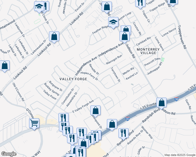 map of restaurants, bars, coffee shops, grocery stores, and more near 12706 Thomas Sumter Street in San Antonio