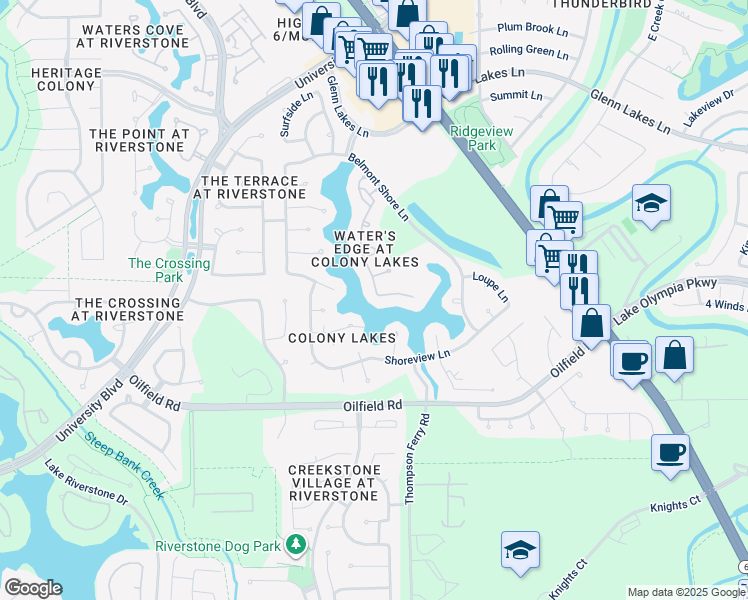 map of restaurants, bars, coffee shops, grocery stores, and more near 6726 Portuguese Bend Drive in Missouri City