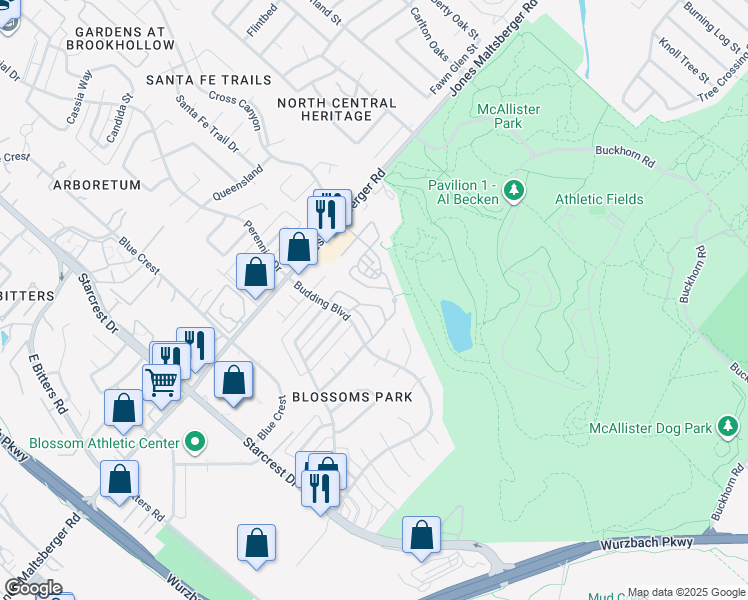 map of restaurants, bars, coffee shops, grocery stores, and more near 12251 Lemon Blossom in San Antonio