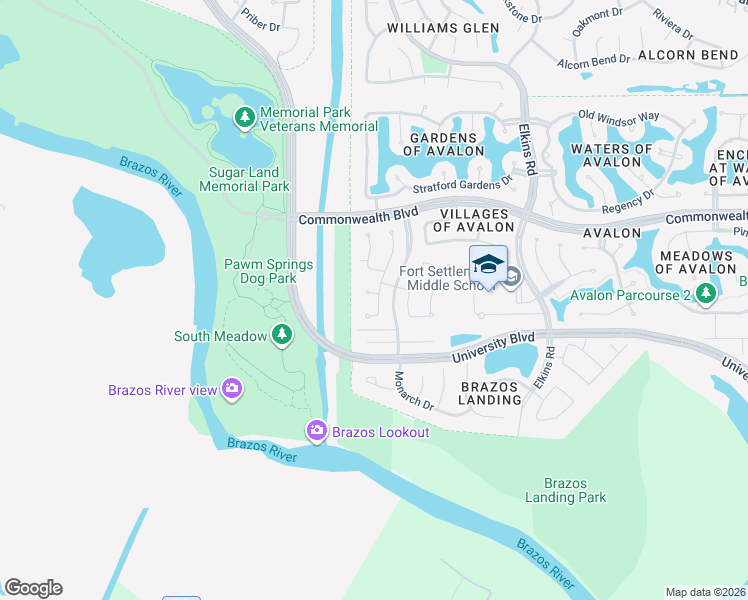 map of restaurants, bars, coffee shops, grocery stores, and more near 6011 East Brook Court in Sugar Land