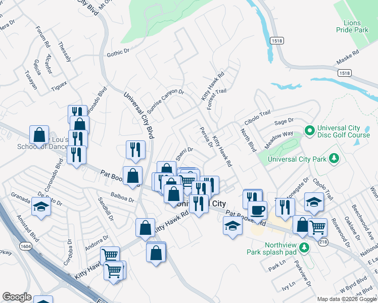 map of restaurants, bars, coffee shops, grocery stores, and more near 150 Sherri Drive in Universal City