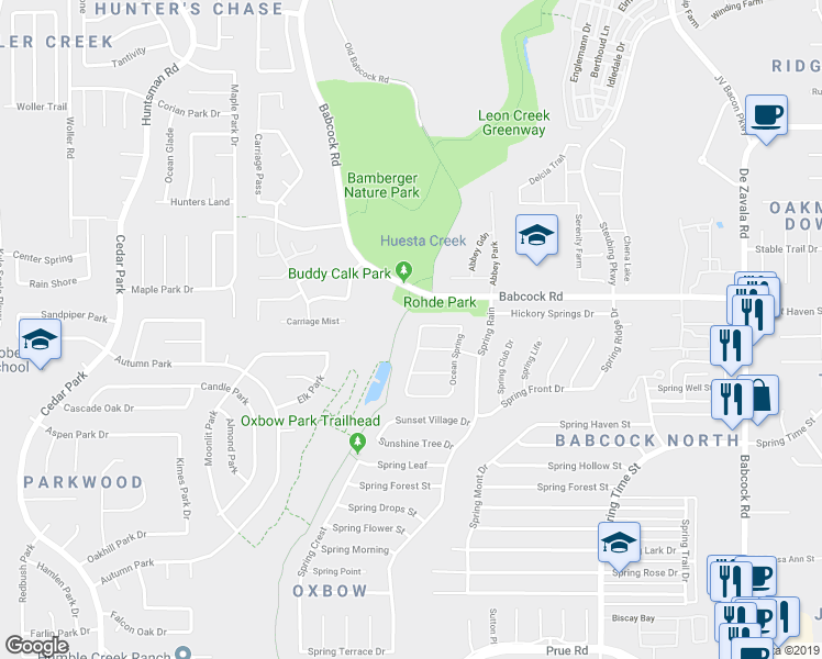 map of restaurants, bars, coffee shops, grocery stores, and more near 11823 Country Spring Street in San Antonio