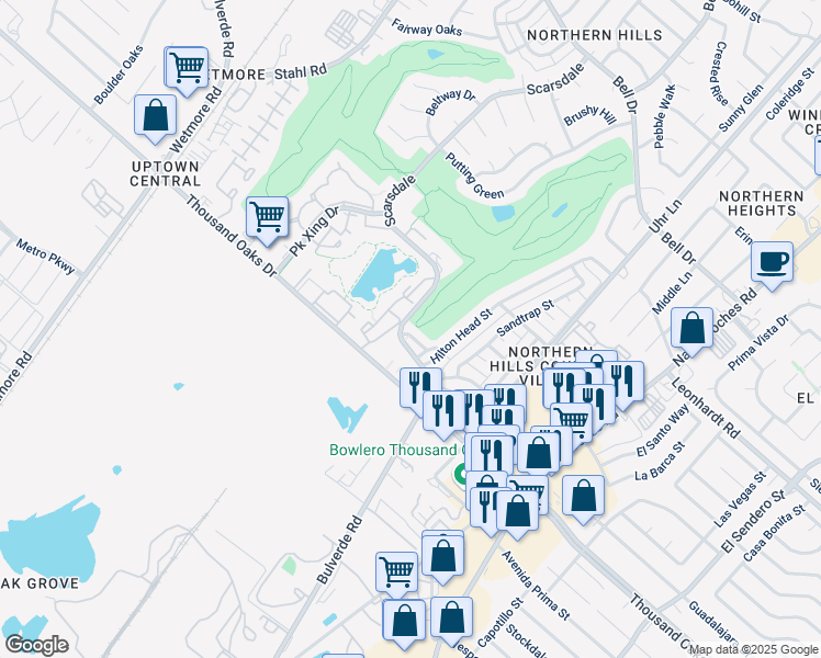 map of restaurants, bars, coffee shops, grocery stores, and more near 12619 Woodbrace Street in San Antonio