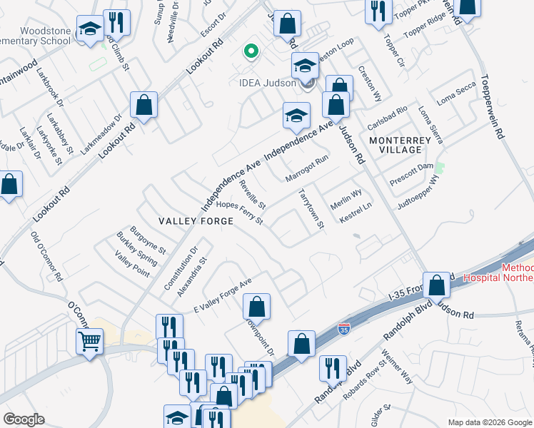 map of restaurants, bars, coffee shops, grocery stores, and more near 12706 Thomas Sumter Street in San Antonio