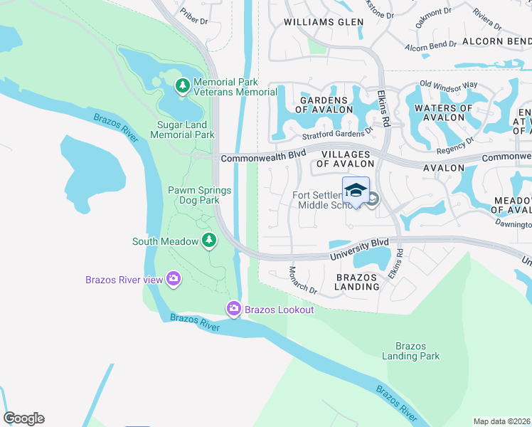 map of restaurants, bars, coffee shops, grocery stores, and more near 6011 East Brook Court in Sugar Land