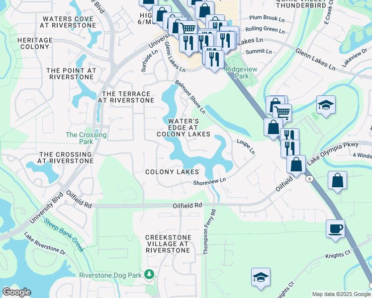 map of restaurants, bars, coffee shops, grocery stores, and more near 6726 Portuguese Bend Drive in Missouri City
