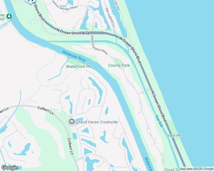 map of restaurants, bars, coffee shops, grocery stores, and more near 26 North Waterview Drive in Palm Coast