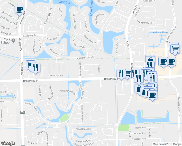 map of restaurants, bars, coffee shops, grocery stores, and more near 11911 White Water Bay Drive in Pearland