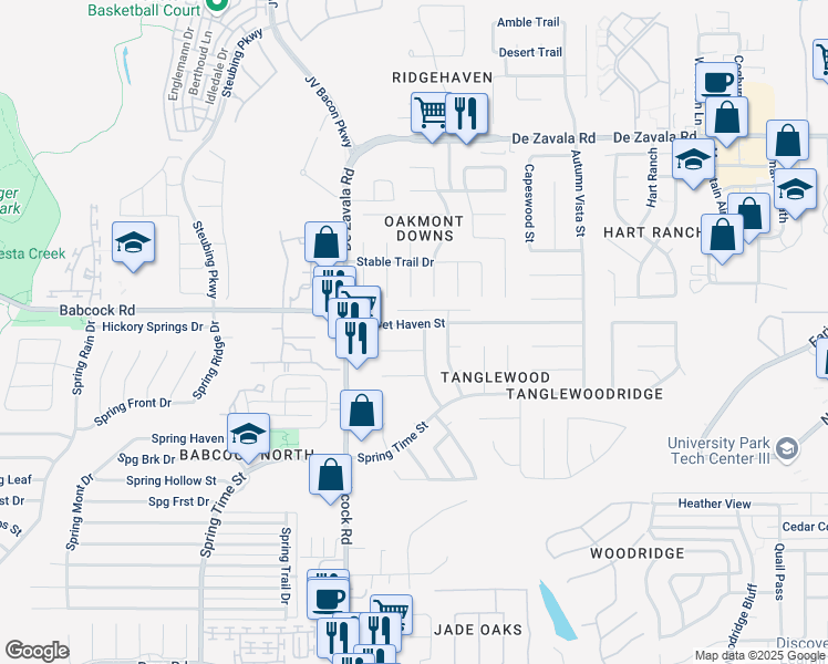 map of restaurants, bars, coffee shops, grocery stores, and more near 6319 Echo Canyon Street in San Antonio