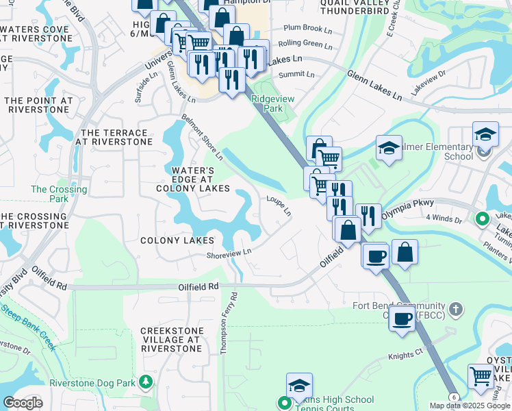 map of restaurants, bars, coffee shops, grocery stores, and more near 3535 Belmont Shore Lane in Missouri City