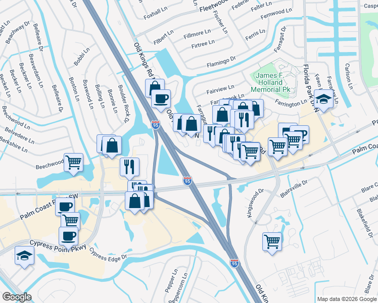 map of restaurants, bars, coffee shops, grocery stores, and more near in Palm Coast