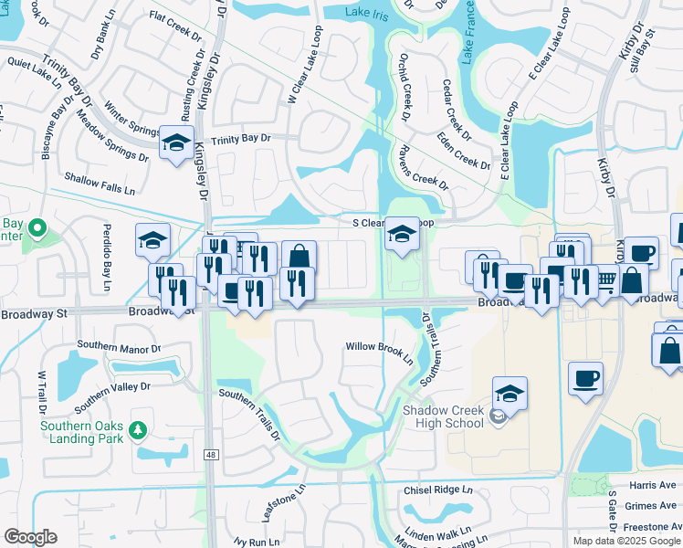 map of restaurants, bars, coffee shops, grocery stores, and more near 2918 Laurel Brook Lane in Pearland