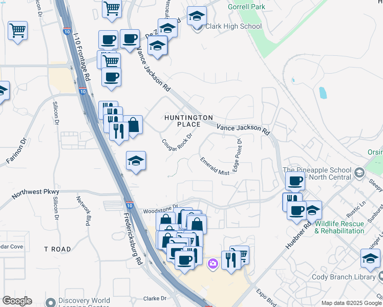 map of restaurants, bars, coffee shops, grocery stores, and more near 2114 Domal Lane in San Antonio