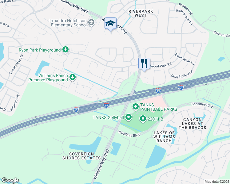 map of restaurants, bars, coffee shops, grocery stores, and more near 22202 Wave Hill Lane in Booth