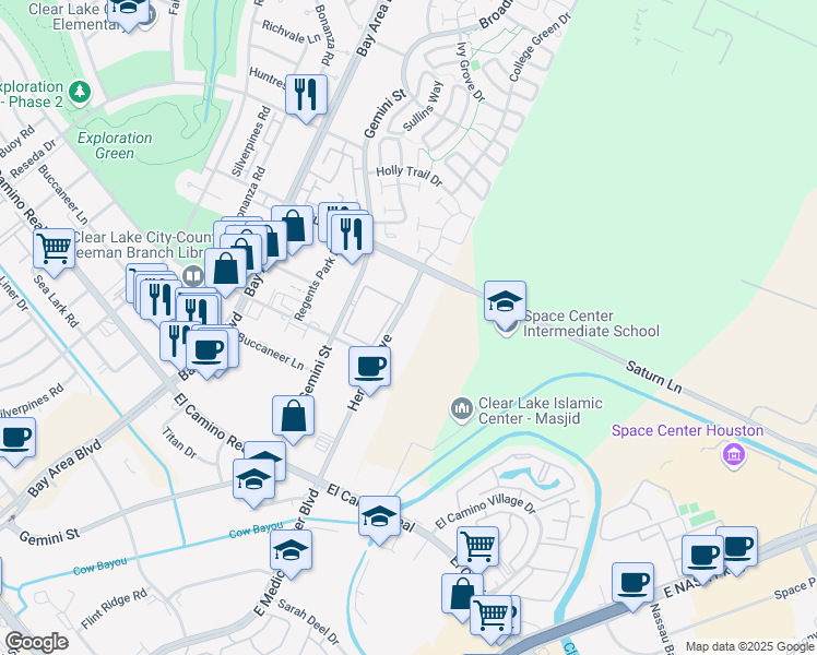 map of restaurants, bars, coffee shops, grocery stores, and more near 1290 Hercules Avenue in Houston