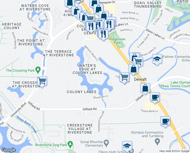 map of restaurants, bars, coffee shops, grocery stores, and more near 3803 Breaker Court in Missouri City