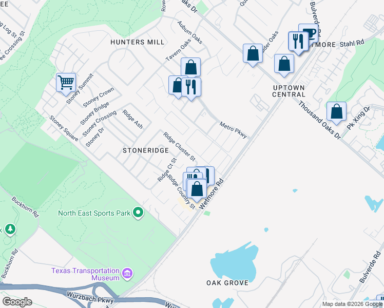 map of restaurants, bars, coffee shops, grocery stores, and more near 12625 Wetmore Road in San Antonio
