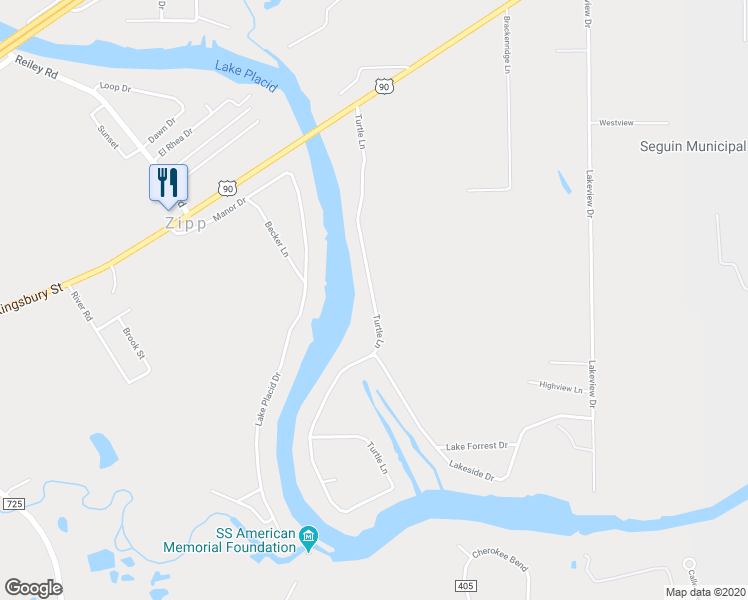 map of restaurants, bars, coffee shops, grocery stores, and more near 282 Turtle Lane in Seguin