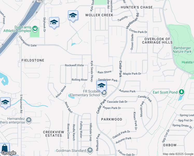 map of restaurants, bars, coffee shops, grocery stores, and more near 7926 Rain Shore in San Antonio