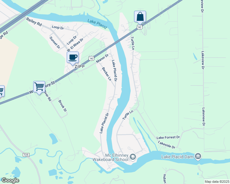 map of restaurants, bars, coffee shops, grocery stores, and more near 215 Lake Placid Drive in Seguin