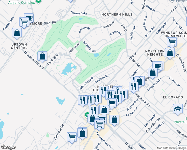 map of restaurants, bars, coffee shops, grocery stores, and more near 4283 Hilton Head St in San Antonio