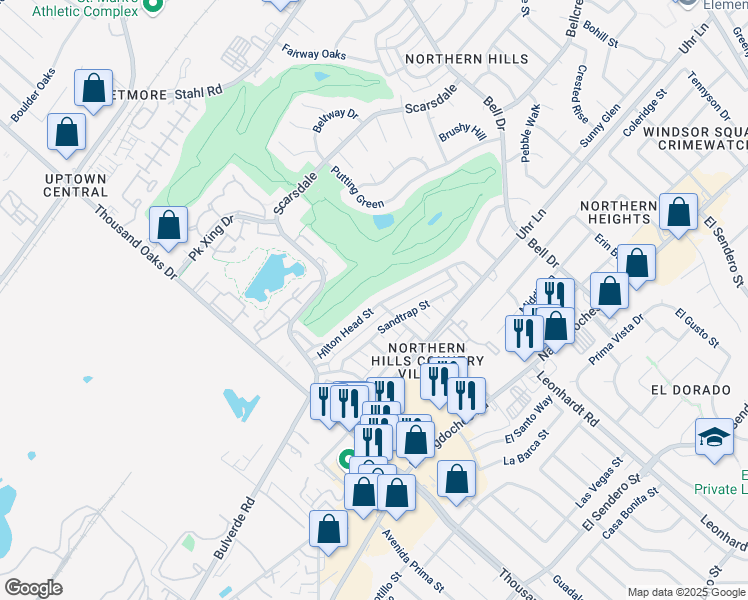 map of restaurants, bars, coffee shops, grocery stores, and more near 4283 Hilton Head Street in San Antonio