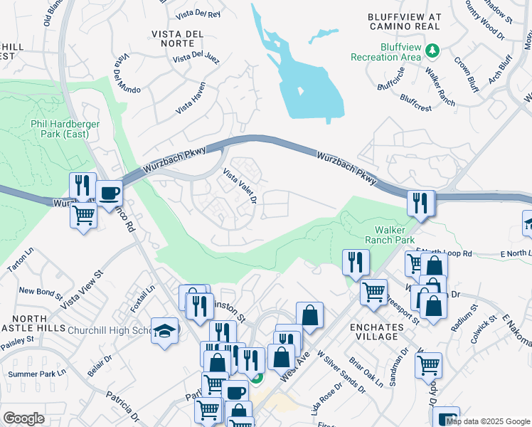 map of restaurants, bars, coffee shops, grocery stores, and more near 12719 Goldenrain Bay in San Antonio