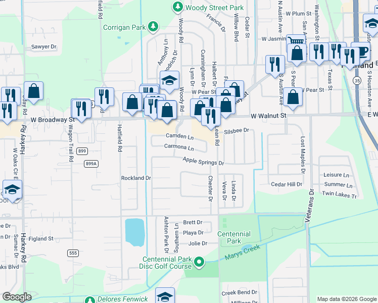 map of restaurants, bars, coffee shops, grocery stores, and more near 5206 Carmona Lane in Pearland