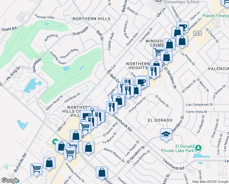 map of restaurants, bars, coffee shops, grocery stores, and more near 12722 Middle Lane in San Antonio