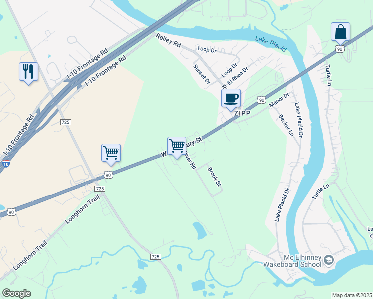 map of restaurants, bars, coffee shops, grocery stores, and more near 105 River Road in Seguin
